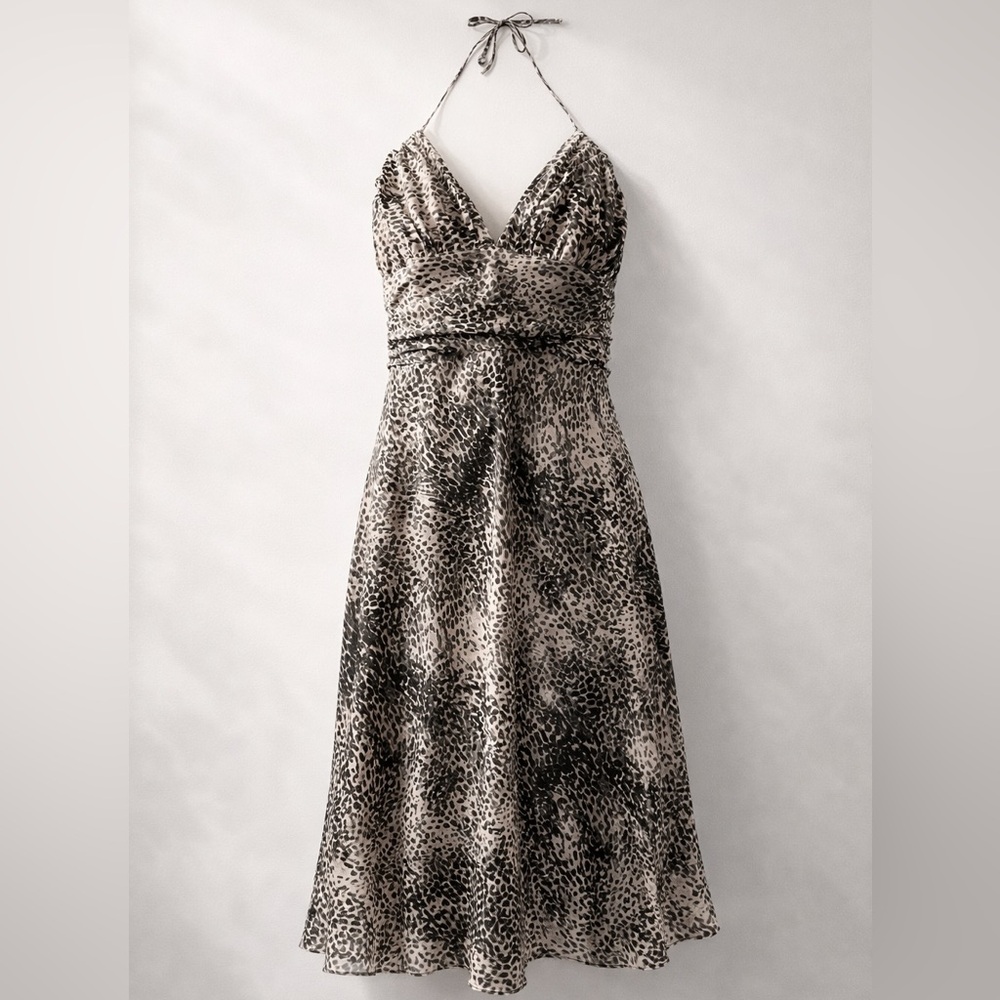 Express 100% Silk Leopard Print Halter Dress Y2K Size 12 Flowy - Picture 2 of 16